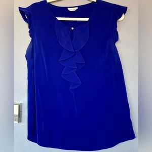 Maison Jules Royal Blue Ruffle Blouse size Large excellent condition